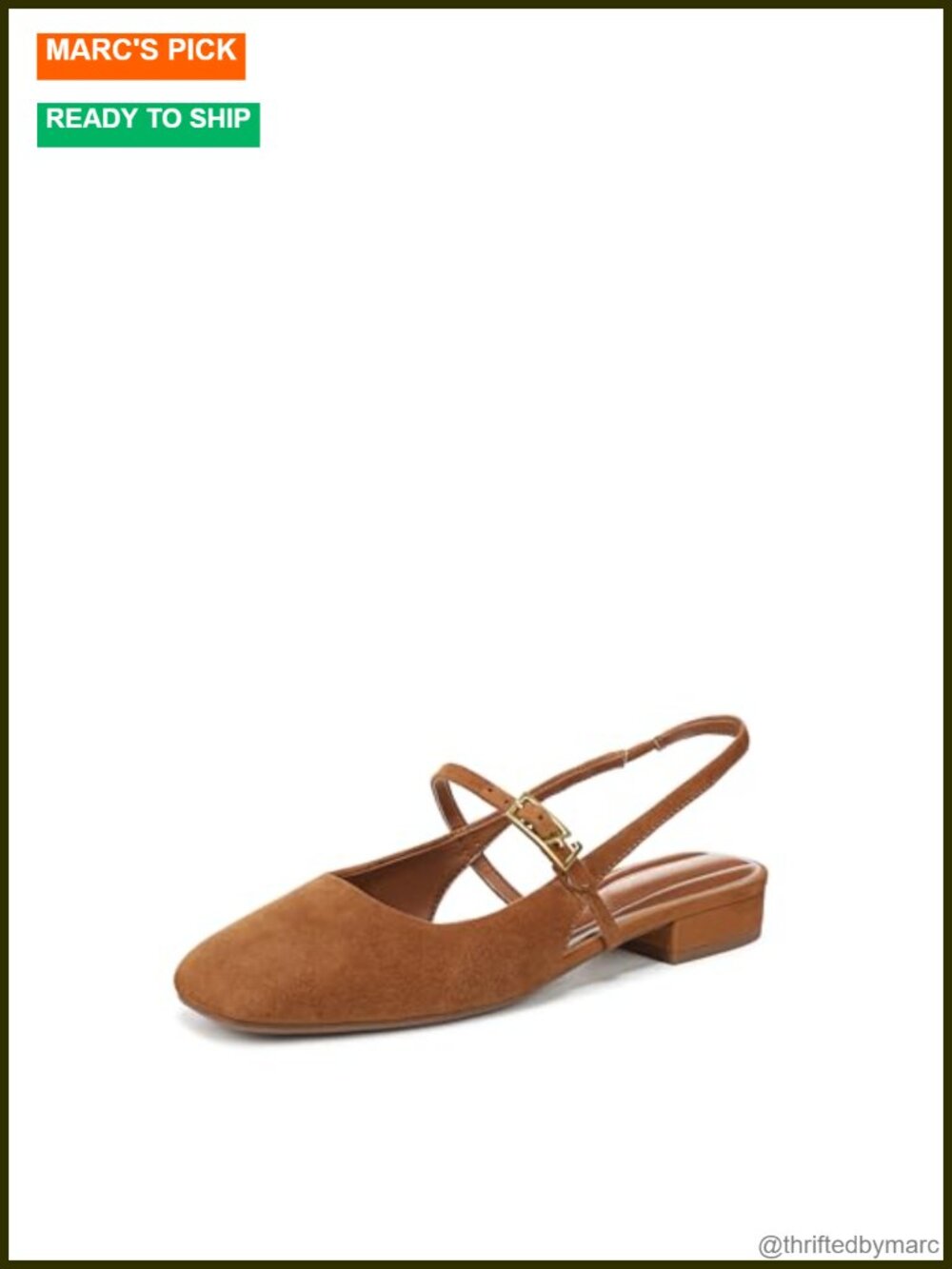 Suede Slingback Flats with Adjustable Buckle and Round Toe